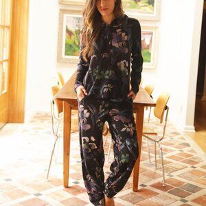 Oats Cashmere 100% Cashmere Hailey Black Floral Jogger Black Size XS